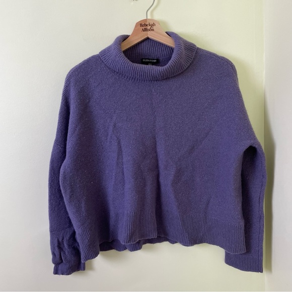 Eileen Fisher Yak & Wool Blend Turtleneck Oversized Knit Sweater in Purple SZ XS - Picture 5 of 9